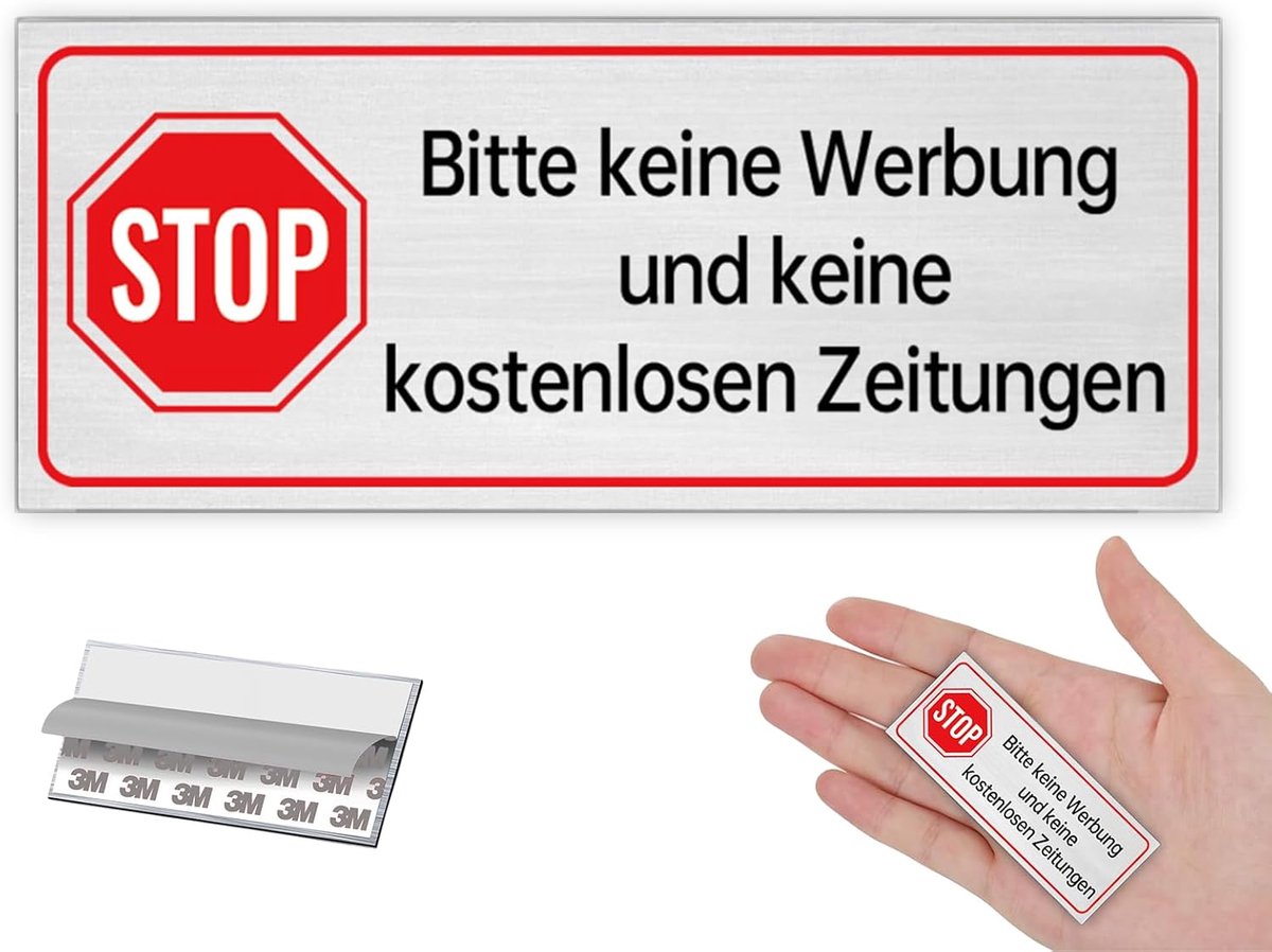 Reclamesticker - Brievenbusplaat - Geen reclame - Zelfklevend aluminium - 65 x 25 mm