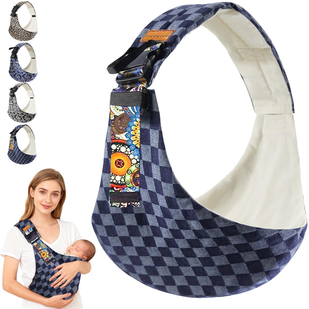Ergonomische Babydrager - Verstelbare Draagriem - Blauw Vierkant