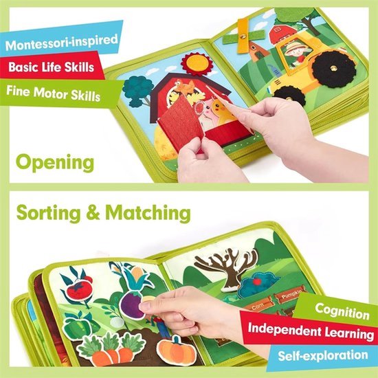 20-in-1 Rustig Boek, Montessori Speelgoed voor Peuters, Boerderijdieren Verhaal Druk Boek, Fijne Motoriek Peuterspeelgoed, Verjaardagscadeaus Kerstcadeaus voor 1-4 Jaar Meisjes Jongens van Merkloos — afbeelding 3