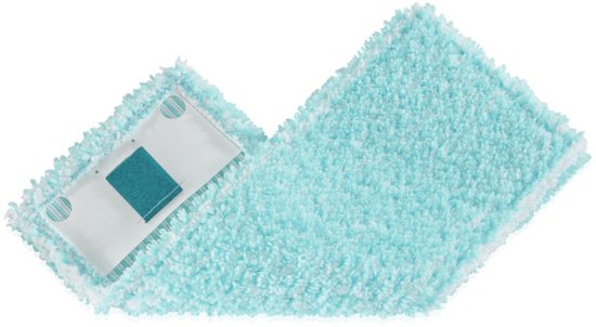 Deux chiffons en microfibre turquoise avec bords blancs, pour la serpillière Leifheit.
