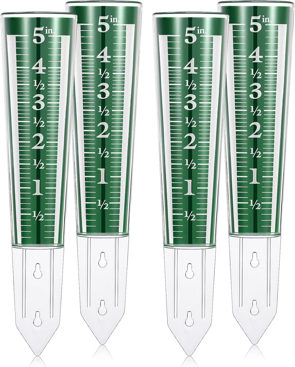 5-delige set: 5-inch buitenregenmeter — Eenvoudig afleesbaar acryl materiaal voor het meten en monitoren van neerslag; voorzien van vergrote schaalverdeling en digitaal display; geschikt voor tuinen, erven, velden en gazons (groen)