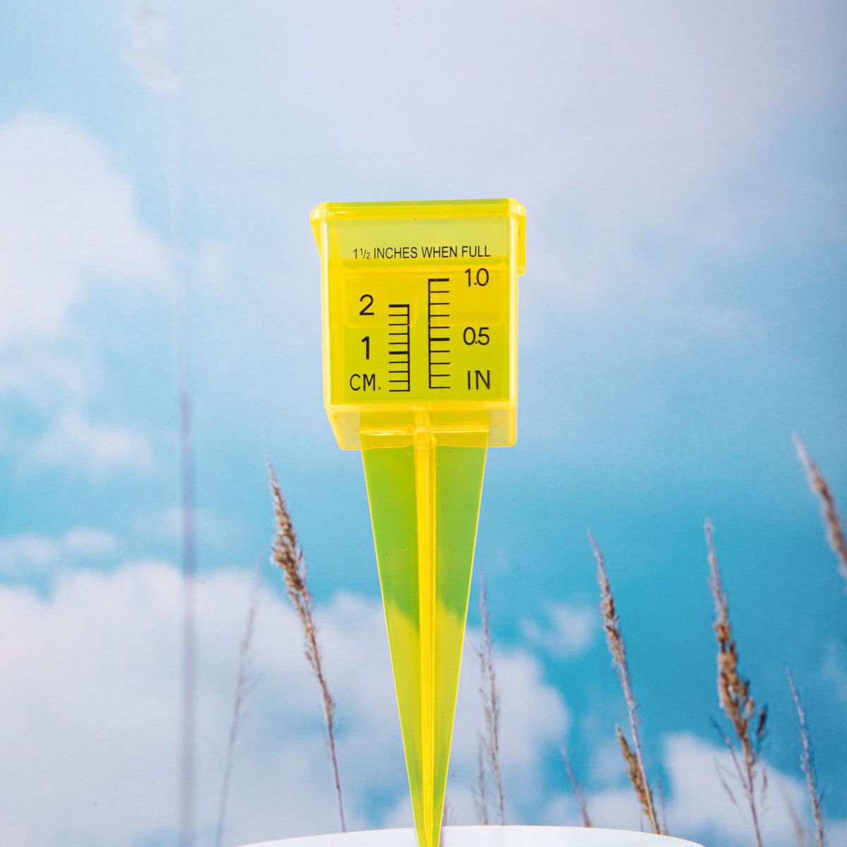 2-pack: 1,5-inch regenmeter / sproeimeter — Ontwerp met brede opening, felgeel meetinstrument voor buiten