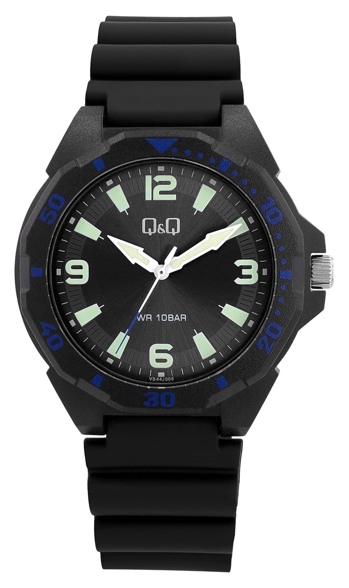 QQ VS44J008Y - Horloge - Sport - Analoog - Heren - Mannen - Plastic band - Rond - Cijfers - Kunststof - Zwart - Groen - 10 ATM