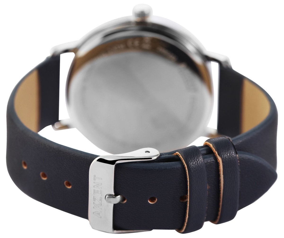 Akzent-2900202-003-Herenhorloge-donkerblauw-zilverkleurig-3 atm waterdicht-diameter 40 mm