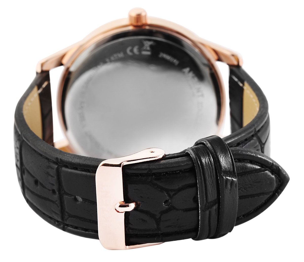 Akzent-2900191-001-Herenhorloge-zwart-rosé kleur-3 atm waterdicht-duidelijke wijzerplaat-diameter 45 mm