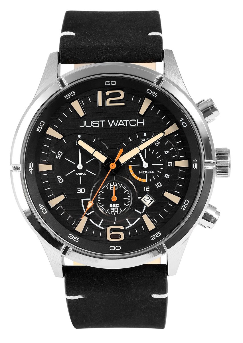 JUST WATCH Herenhorloge van echt leer Evander met echte leren band, 5 ATM, incl. geschenkdoos,