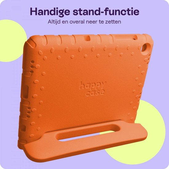 Oranje HappyCase tablethoes, functioneel met een handige stand-functie.