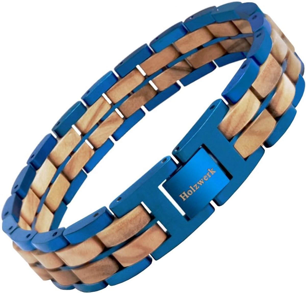 Houten Armband Unisex Natuurlijk Verstelbaar in Bruin en Blauw
