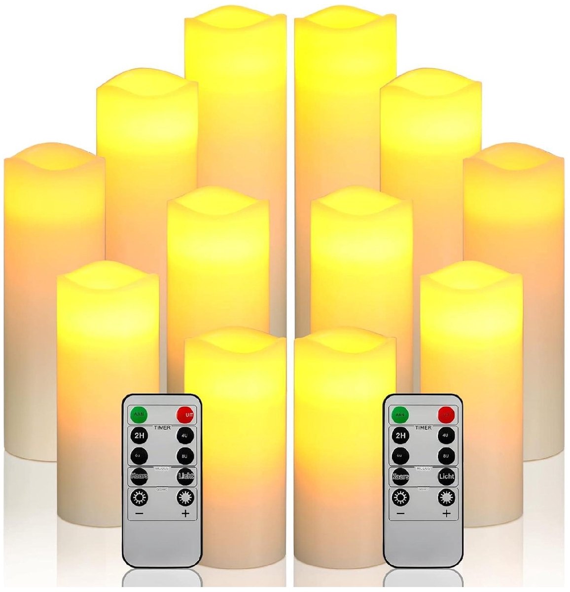 GELLDG 12 elektronische kaarsen - Werkt op batterijen - Kaarsenset - Hoogtes: 10, 13, 15, 17,5 cm - Kaarsen met afstandsbediening - voor verjaardagen, feestdagen, woondecoratie, bruiloften - Batterijen niet inbegrepen