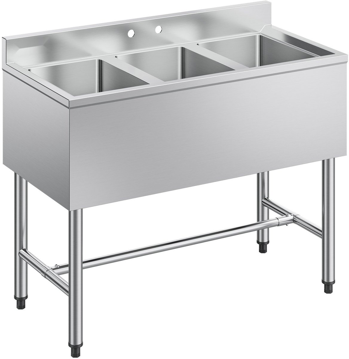 RVS Keukenspoelbak - 3-baks/3-vaks Spoelbak - Met Spatwand - Efficiënte Afvoer - Vrijstaand - 97,8 x 47 x 83,8 cm - Voor Horeca & Foodtruck