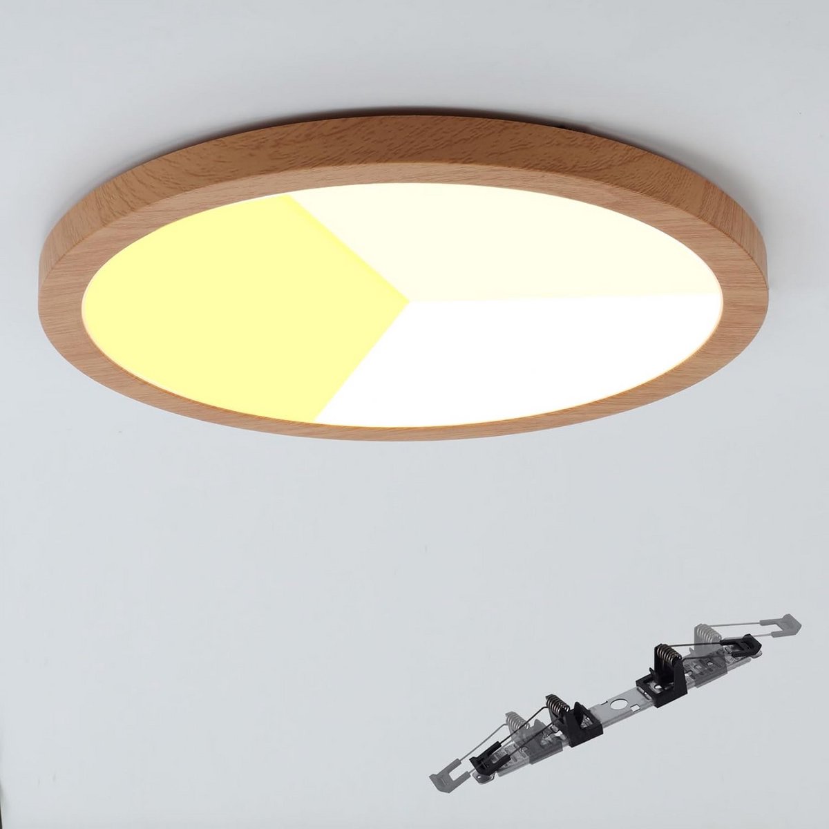Ronde LED Plafondlamp Houtlook Dimbaar 3000K-6000K IP44 Inbouw of Opbouw