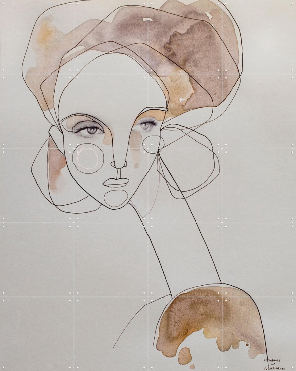 IXXI Honey, Lemholt N' Bergman - 80 x 100 cm - Gratis ophangtool - Grote wanddecoratie en posters - Aquarel, Line art, Illustraties, Abstract