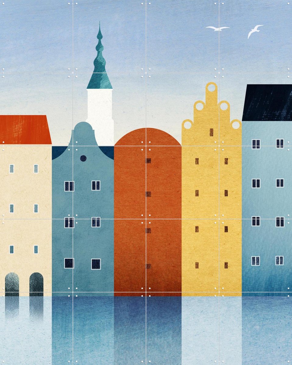 IXXI Colorful Houses - Canal City, Henry Rivers - 80 x 100 cm - Gratis ophangtool - Grote wanddecoratie en posters - Kleurrijk, Illustraties,