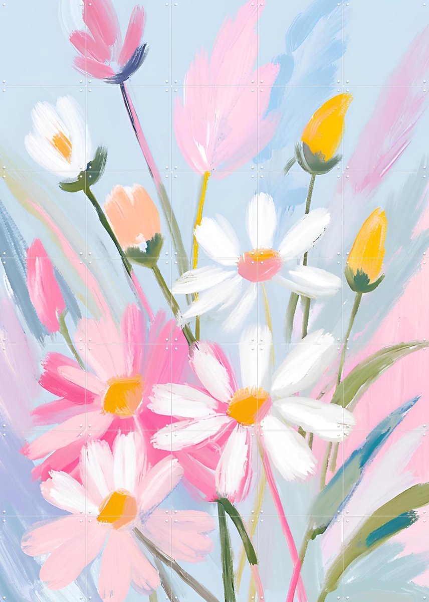IXXI Vibrant Bouquet, Ohkimiko & Various - 100 x 140 cm - Gratis ophangtool - Grote wanddecoratie en posters - Kleurrijk, Kwaststreken, Illustraties