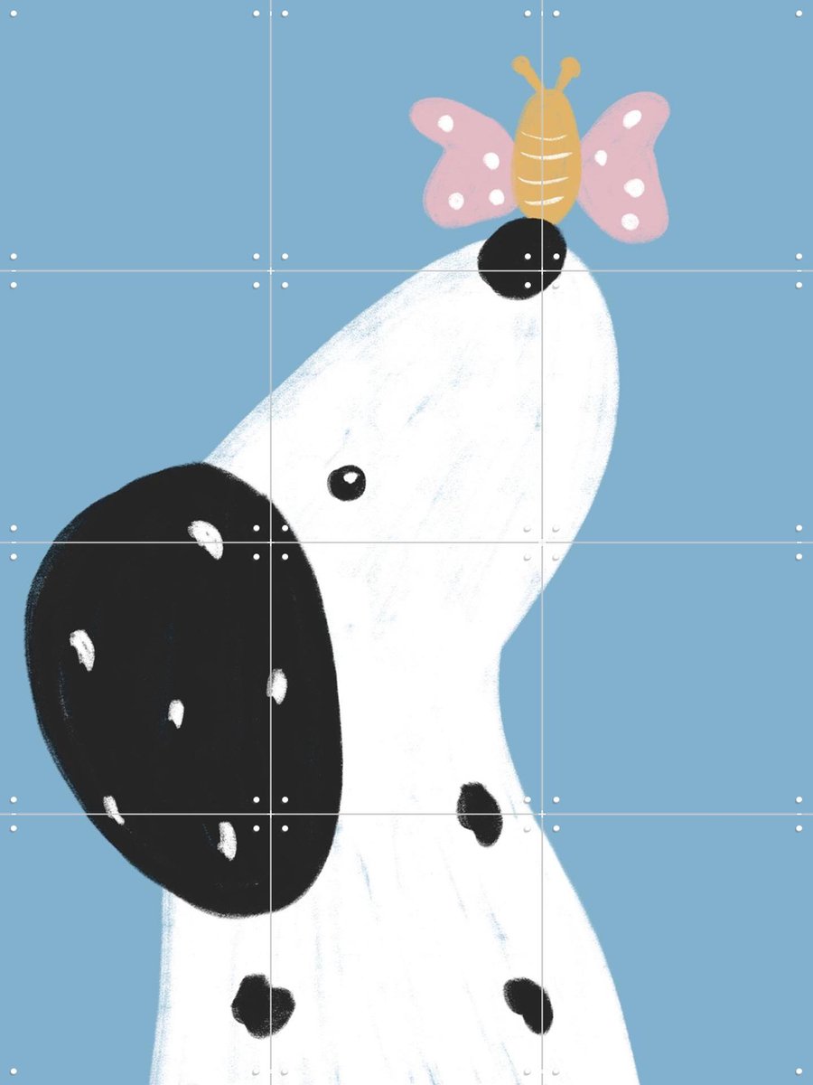 IXXI Dalmatian with a Butterfly, BAINAI - 60 x 80 cm - Gratis ophangtool - Grote wanddecoratie en posters - Cartoonesk, Illustraties, Fantasierijk