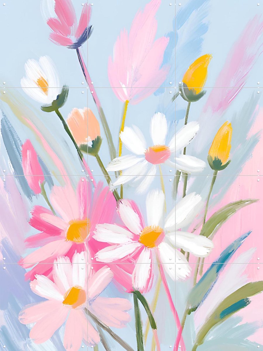 IXXI Vibrant Bouquet, Ohkimiko & Various - 60 x 80 cm - Gratis ophangtool - Grote wanddecoratie en posters - Kleurrijk, Kwaststreken, Illustraties