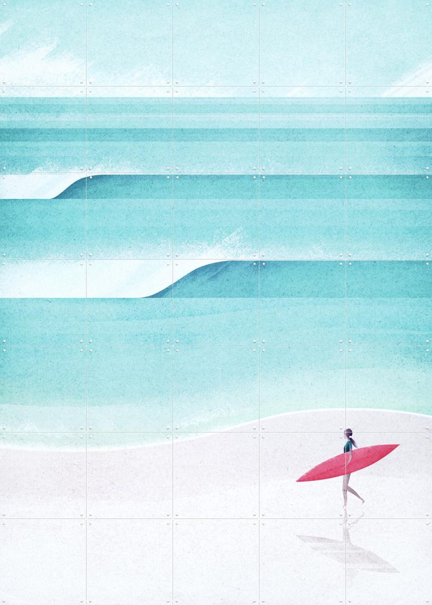 IXXI The Surfer, Henry Rivers - 100 x 140 cm - Gratis ophangtool - Grote wanddecoratie en posters - Minimalisme, Illustraties, Woonkamer, Mancave