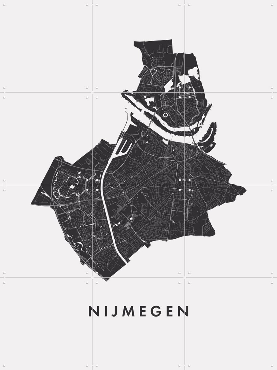 IXXI Nijmegen City Map, Kunst in Kaart - 60 x 80 cm - Gratis ophangtool - Grote wanddecoratie en posters - Minimalisme, Line art, Grafisch Ontwerp
