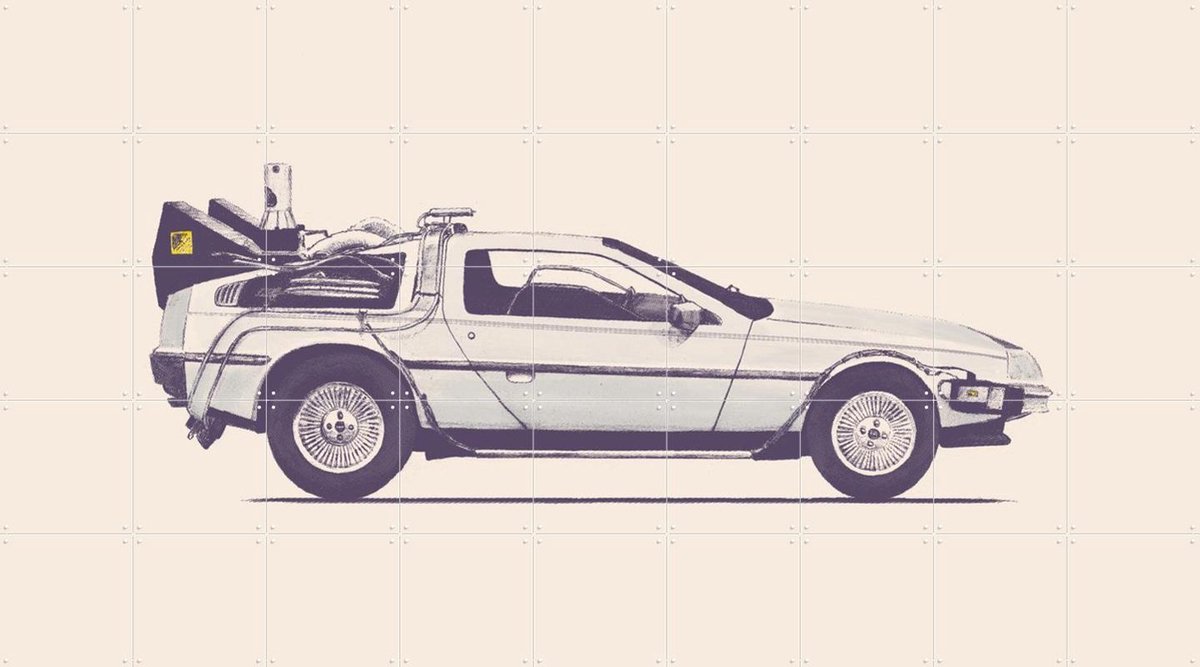 IXXI Delorean, Florent Bodart - 180 x 100 cm - Gratis ophangtool - Grote wanddecoratie en posters - Illustraties, Retro, Klassiek, Vintage, Digitale