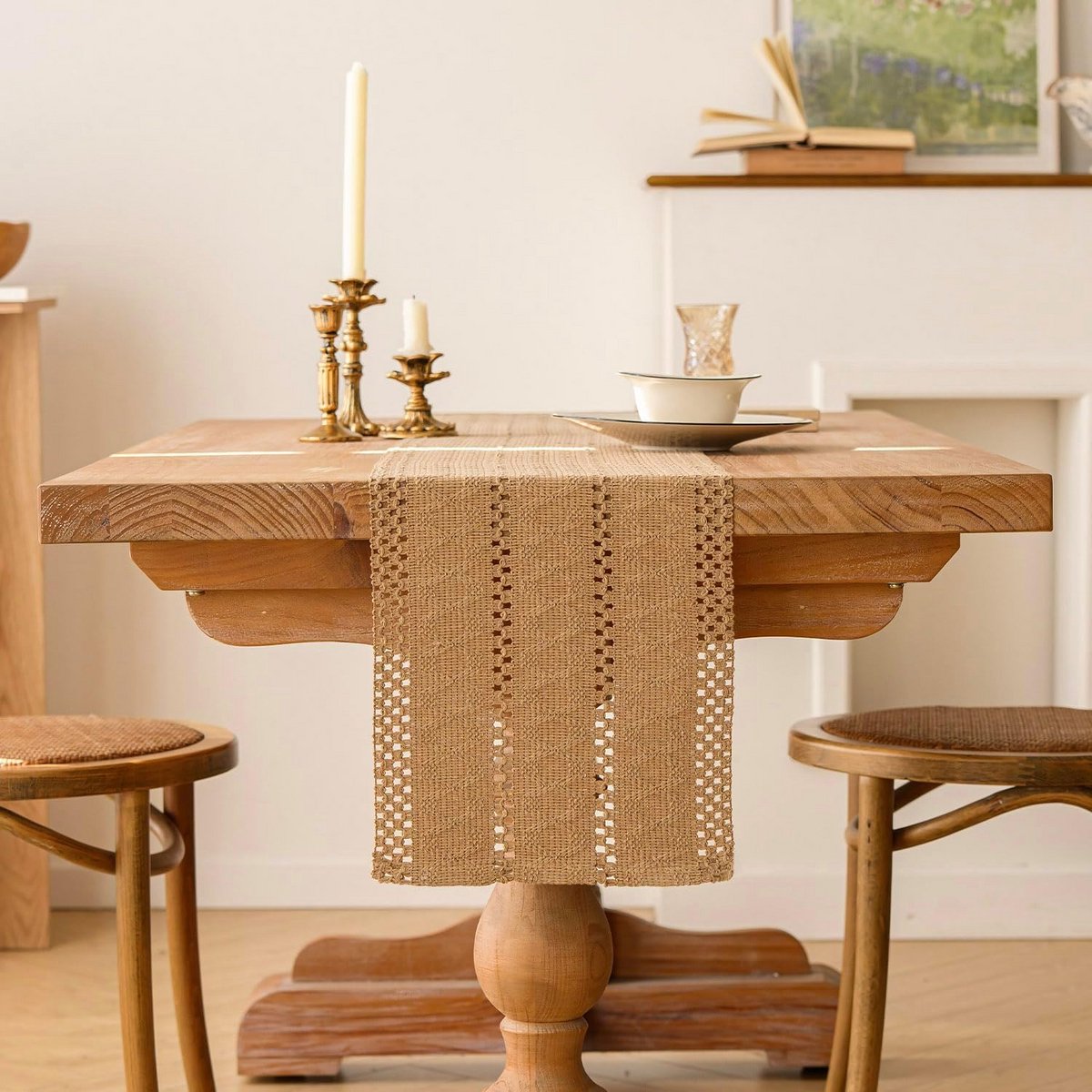 Boho Macramé Tafelloper Bruin Katoen Linnen Rustiek voor Eettafel en Keuken 30x100 cm