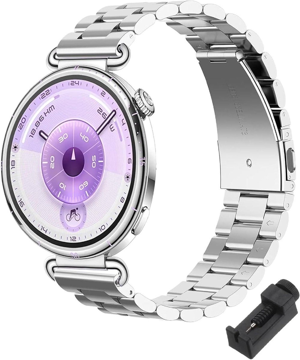 Allecto- Vervangend horlogebandje - Roestvrijstaal - 41 mm-42 mm - Horlogeband - Vervanging - Compatibel met Huawei Watch GT 5 en 5 Pro - Zilver - Slijtvast - Lichtgewicht