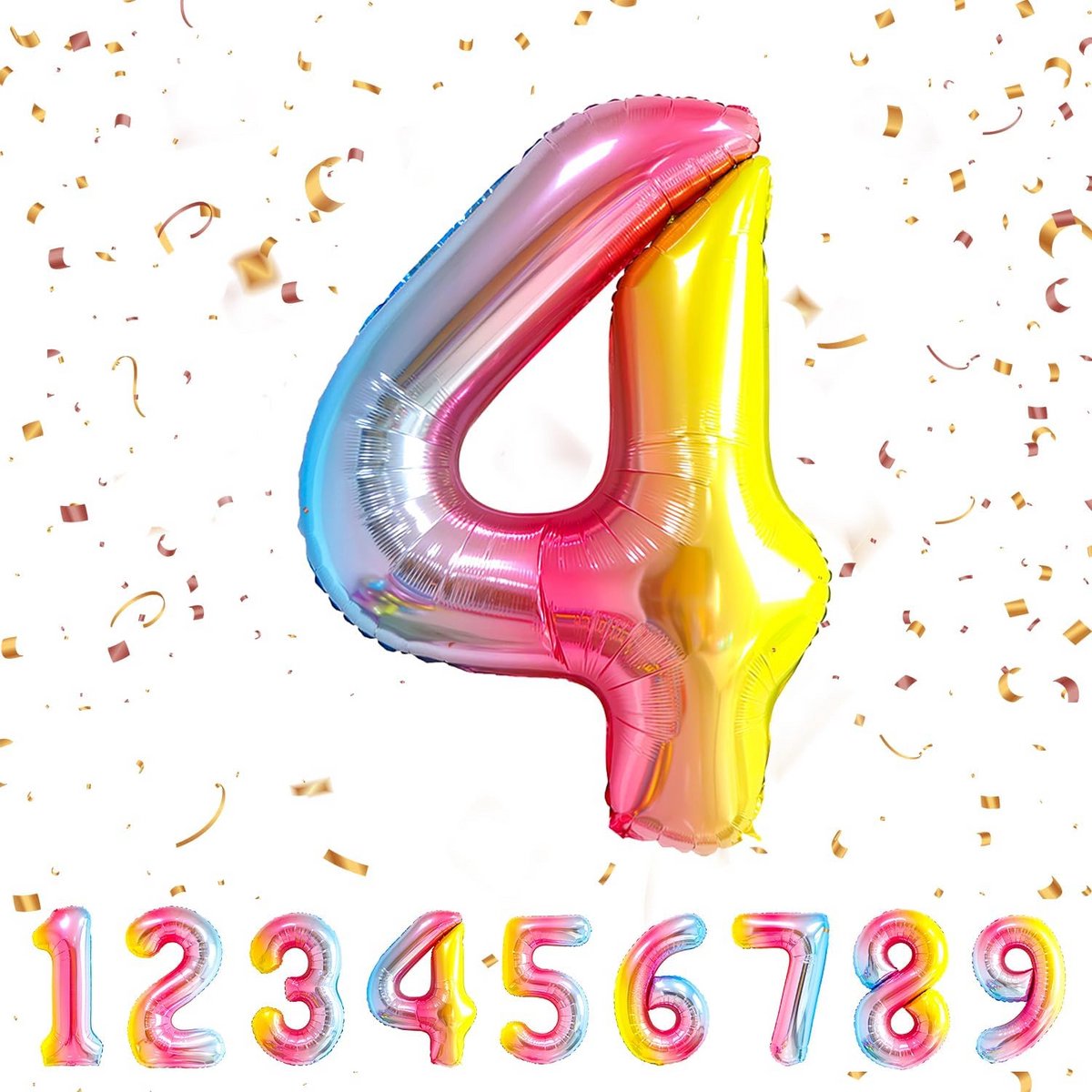XXL Regenboog Folieballon Cijfer 4 voor Verjaardag - 101 cm Heliumballon