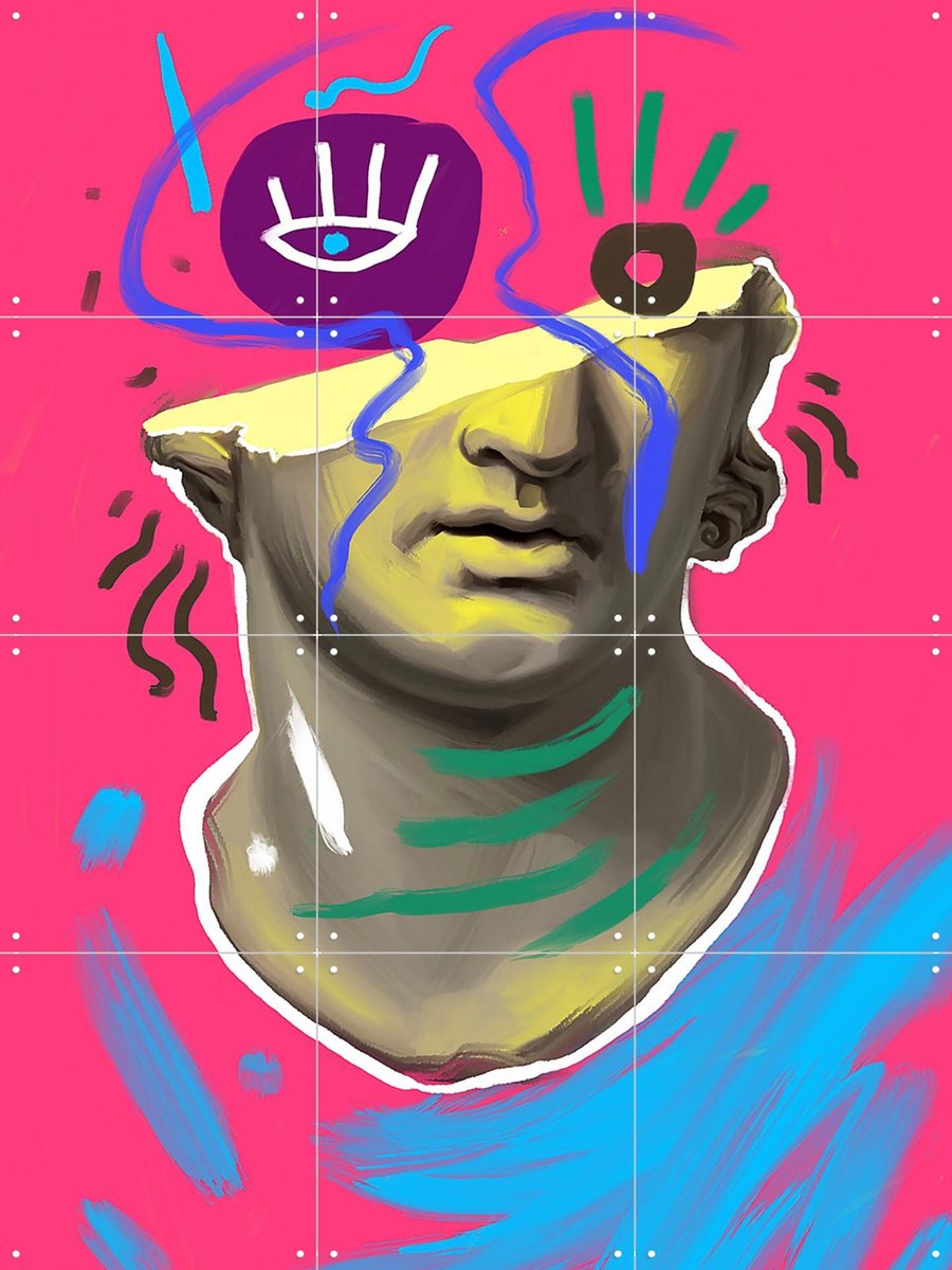 IXXI Fragmented Head, Pop-art by Tadej - 60 x 80 cm - Gratis ophangtool - Grote wanddecoratie en posters - Pop art, Kleurrijk, Illustraties,