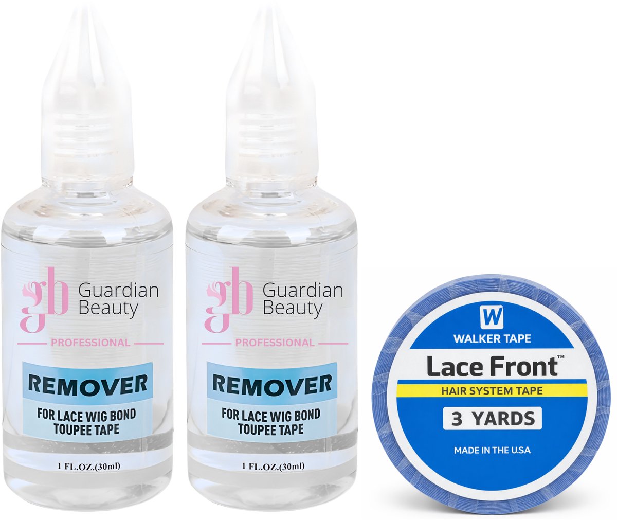 Walker Tape Pruikentape & Guardian Beauty Remover Set - Lace Front - Hair System Tape - 3 yards - 1.9 cm + GB Remover - Transparant - For Lace Wig Bond and Toupee Tape - 2 stuks - 30ml - Haarextensions