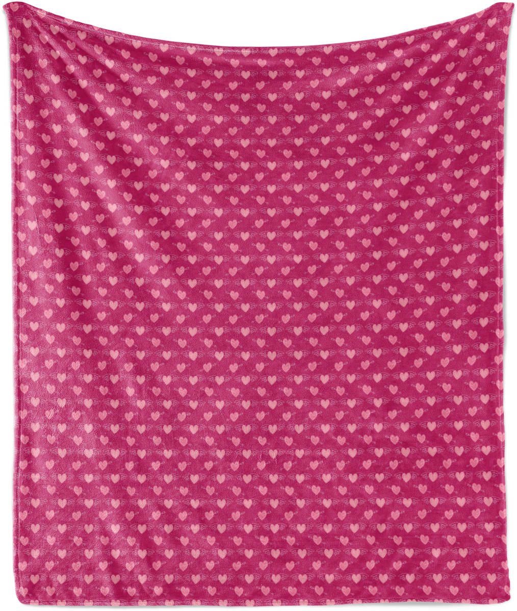 ABAKUHAUS Hartjes Zachte Flanellen Fleece Deken, Doodle Roze Liefde, Gezellige Pluche Plaid, 175 x 230 cm, Magenta en Lichtroze