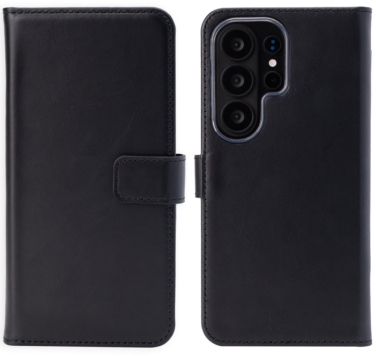 Selencia Hoesje - Geschikt voor Samsung Galaxy S26 Ultra - Echt Lederen Bookcase - Zwart