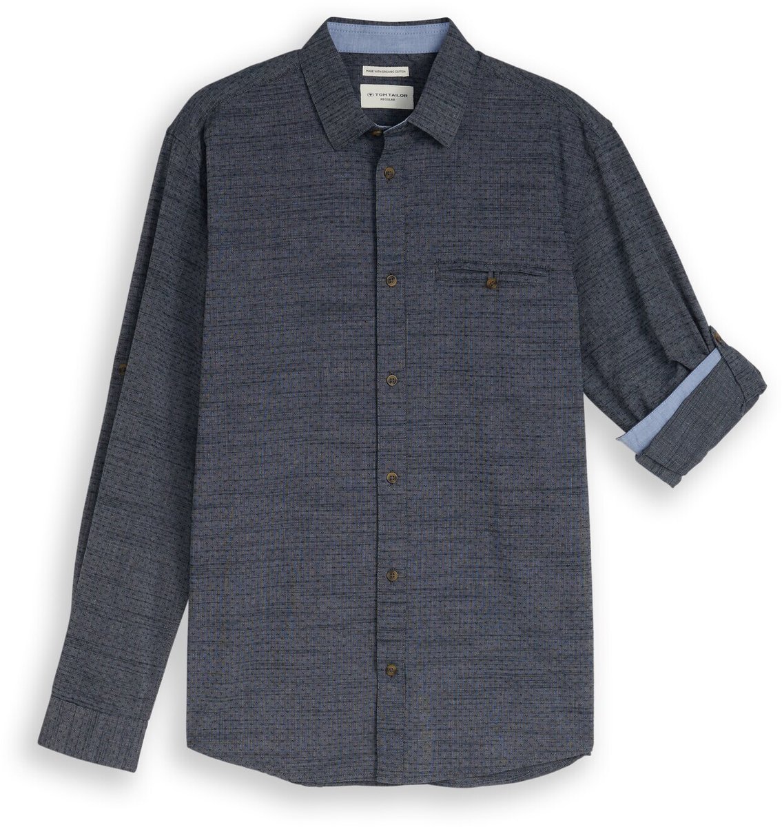 Tom Tailor - Overhemd met regular fit en omgeslagen mouwen - Maat XXL - navy blue structure