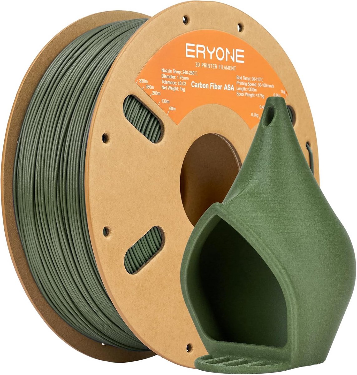 ASA Carbon Fiber 3D Printer Filament 1.75mm Olijfgroen 1kg - Hoge Sterkte voor FDM Printers
