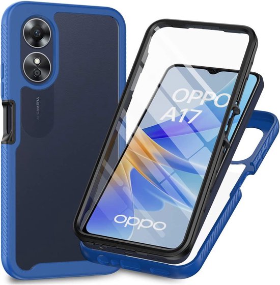 Coque avec protection d'écran intégrée pour Oppo A17 | Protection antichute Full Protect | Transparent / Blauw