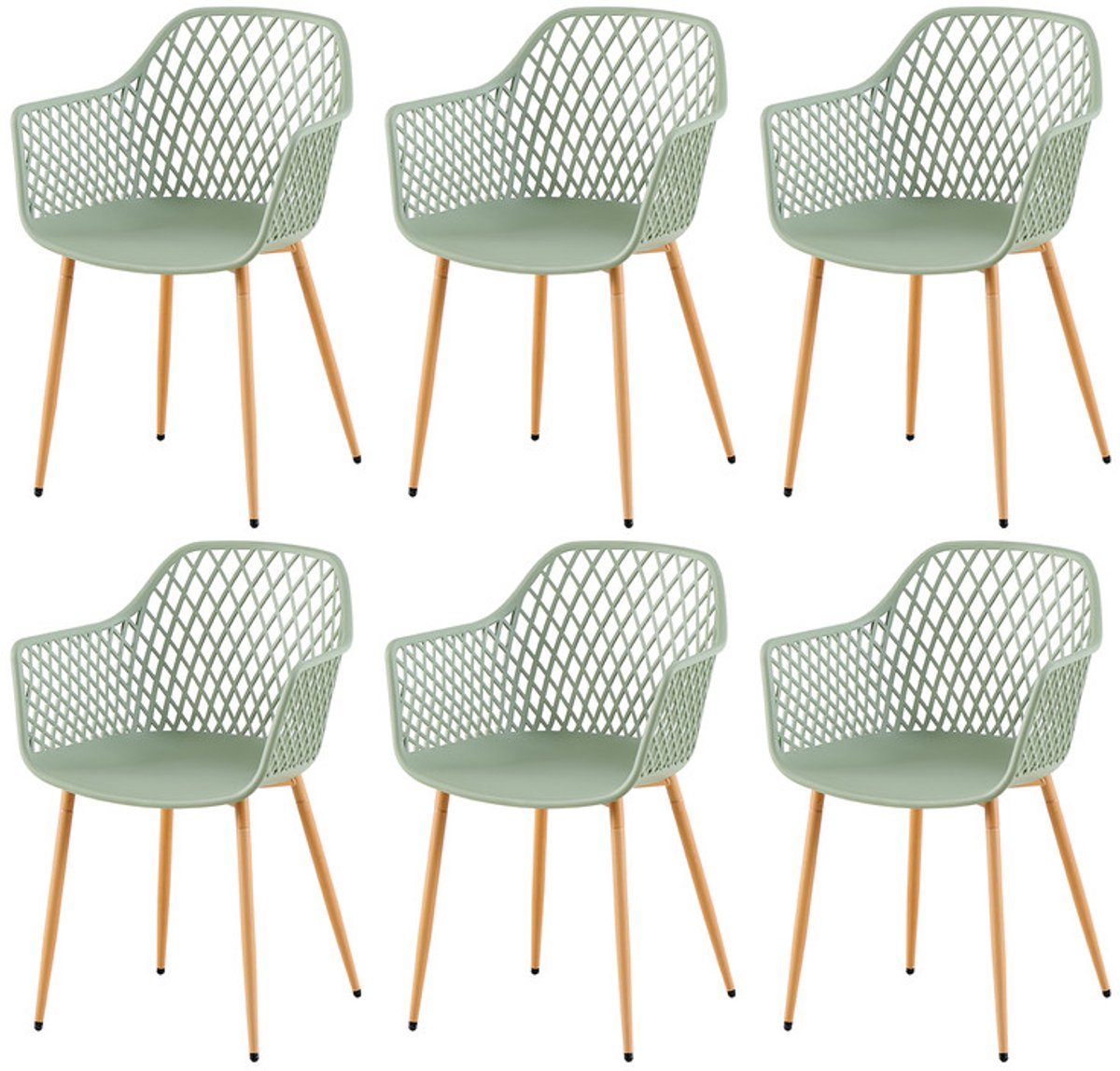 EGGREE Set van 6 tuinstoelen met armleuningen - loungestoelen - Tuinstoelen - Maximale belasting: 120 kg - Grijsgroen