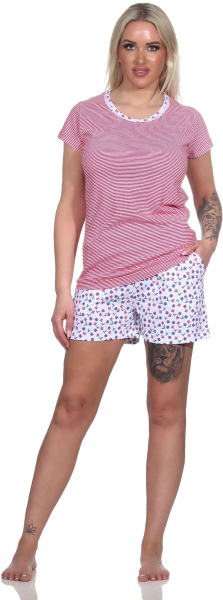 Normann Dames Pyjama Shorty met korte mouwen en strepen - Ook in Oversizes rot