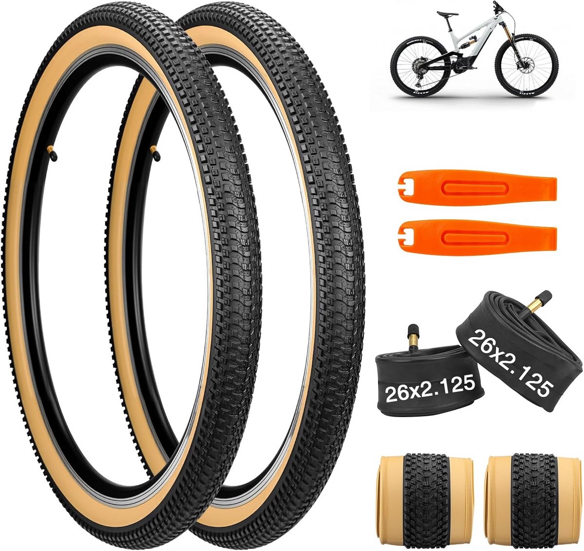 Set van 2 MTB Buitenbanden 24/26/27.5 inch x 2.125 Inclusief 2 Binnenbanden AV48mm