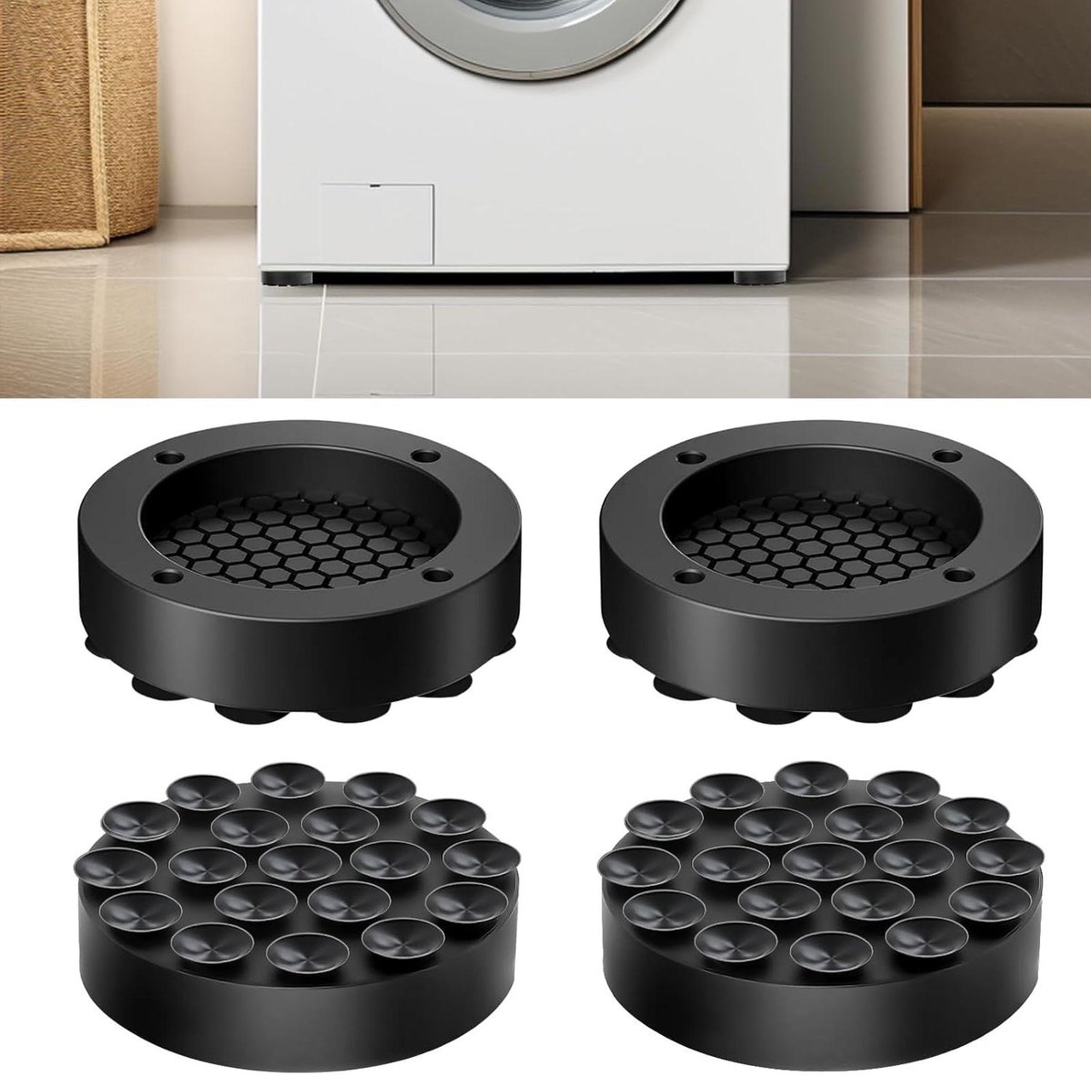 Vibratiedempers voor wasmachine, 4-pack, antivibratiemat met antislip, universeel gebruik (Zwart)