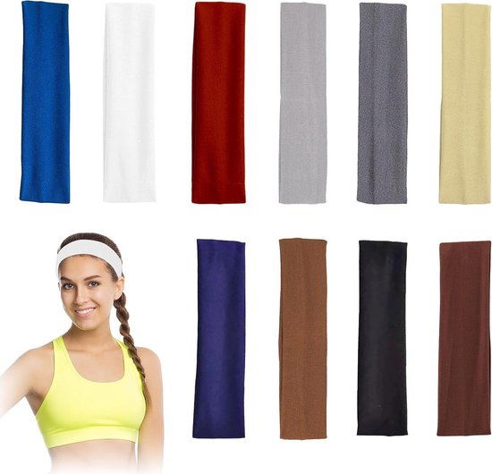 Sport elastische hoofdband voor dames - 10 stuks haarbanden van zacht polyester spandex - anti-slip en zweetabsorberend - diverse kleuren - ideaal voor sport, yoga, hardlopen en dagelijks gebruik.