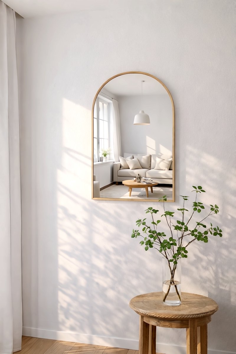 Nordic Style® Boogspiegel 90x60cm - Naturel Eiken hout - Scandinavische Spiegels - Halfrond - Wandspiegel - Badkamerspiegel - Gangspiegel - Wand - Gang - Badkamer - Boog - Half Rond Ronde - Woonkamer - Wand - Muurspiegel - Muur