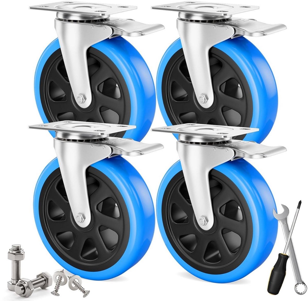 4x Heavy Duty Zwenkwielen 100mm met Rem - 360° Draaibaar Stevige Meubelwielen - 600kg Laadvermogen