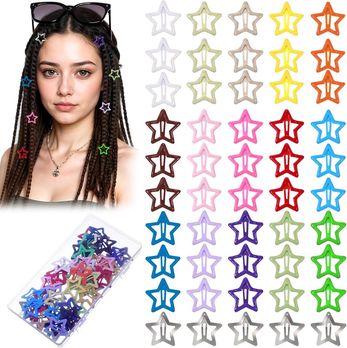 50x Gekleurde Ster Haarspeldjes Vrouwen en Meisjes - Glanzende & Antislip Haaraccessoires