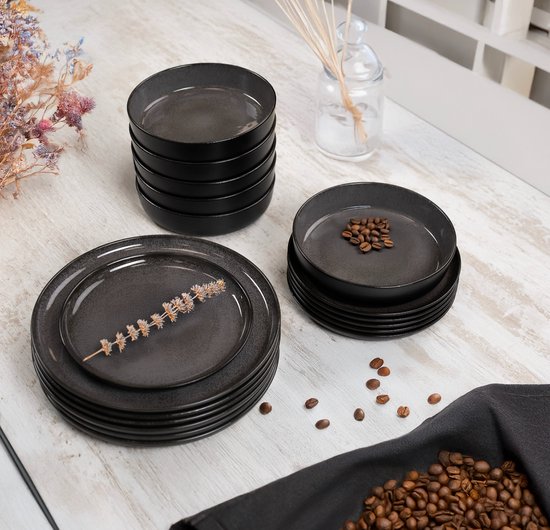 Moritz & Moritz VIDA Serviesset 12 Persoons - 36-delig Servies Set met Dinerbord, Soepbord en Dessertbord - Porselein - Antraciet — afbeelding 4