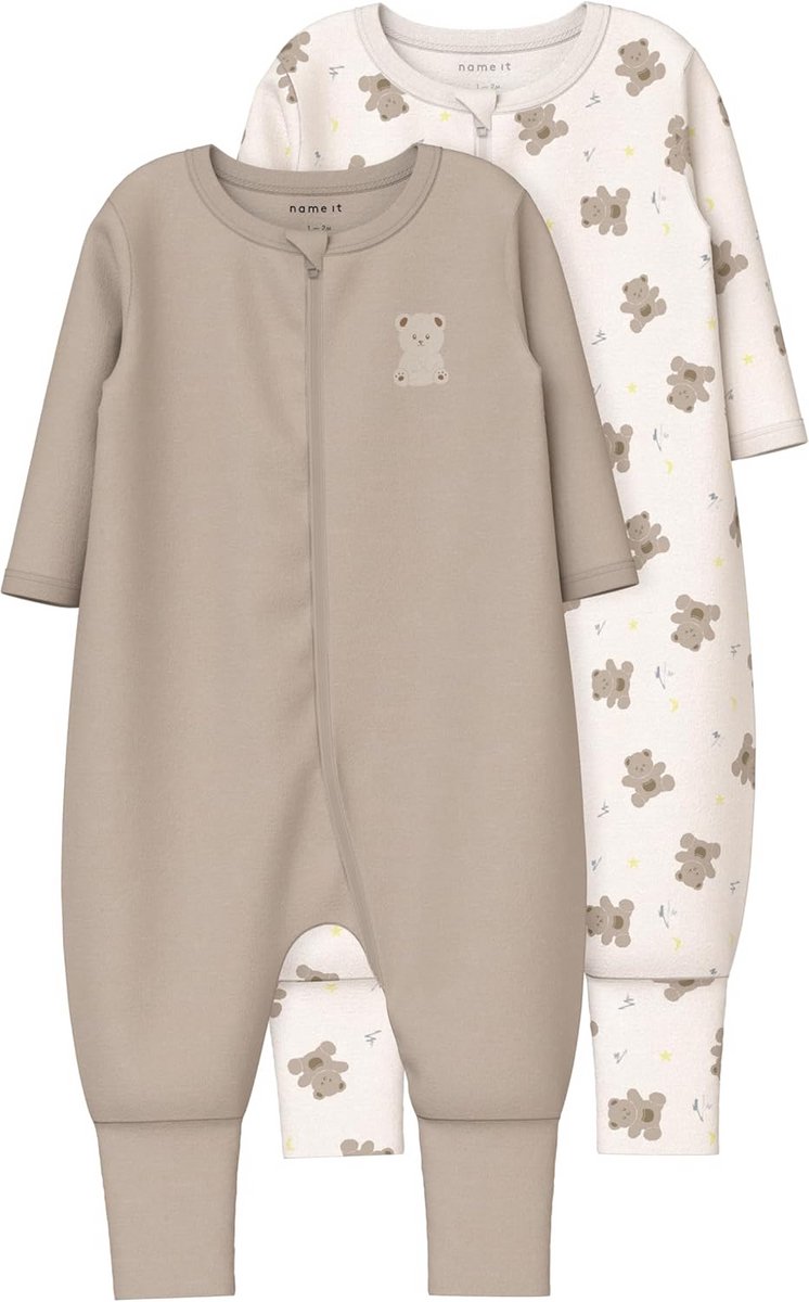 Schattig 2-Delig Baby Pyjama Pakje met Rits en Voetjes - Jet Bear Thema
