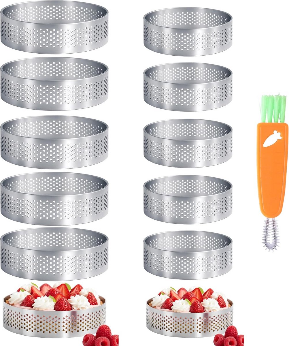 Set van 12 geperforeerde bakringen voor tartelettes en desserts, 6 cm en 8 cm