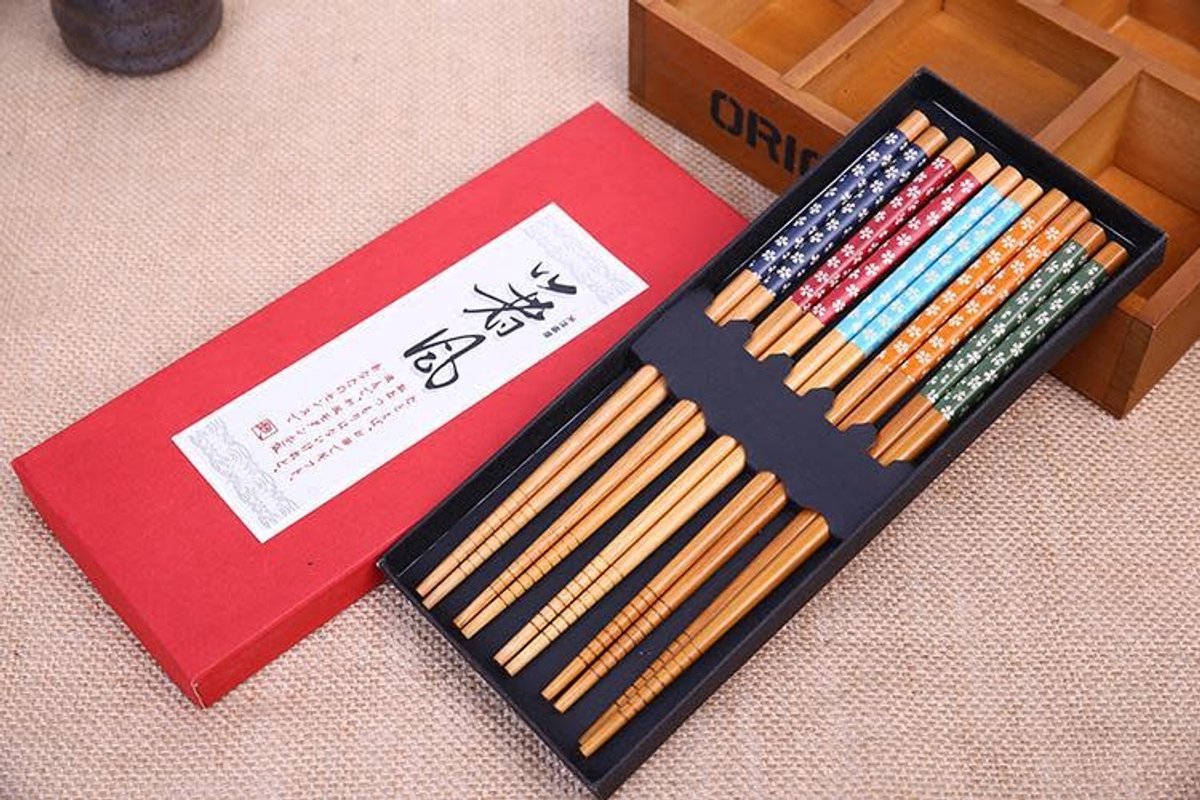 Fine Asianliving Chopsticks Set/5 Giftbox Coloured Flowers