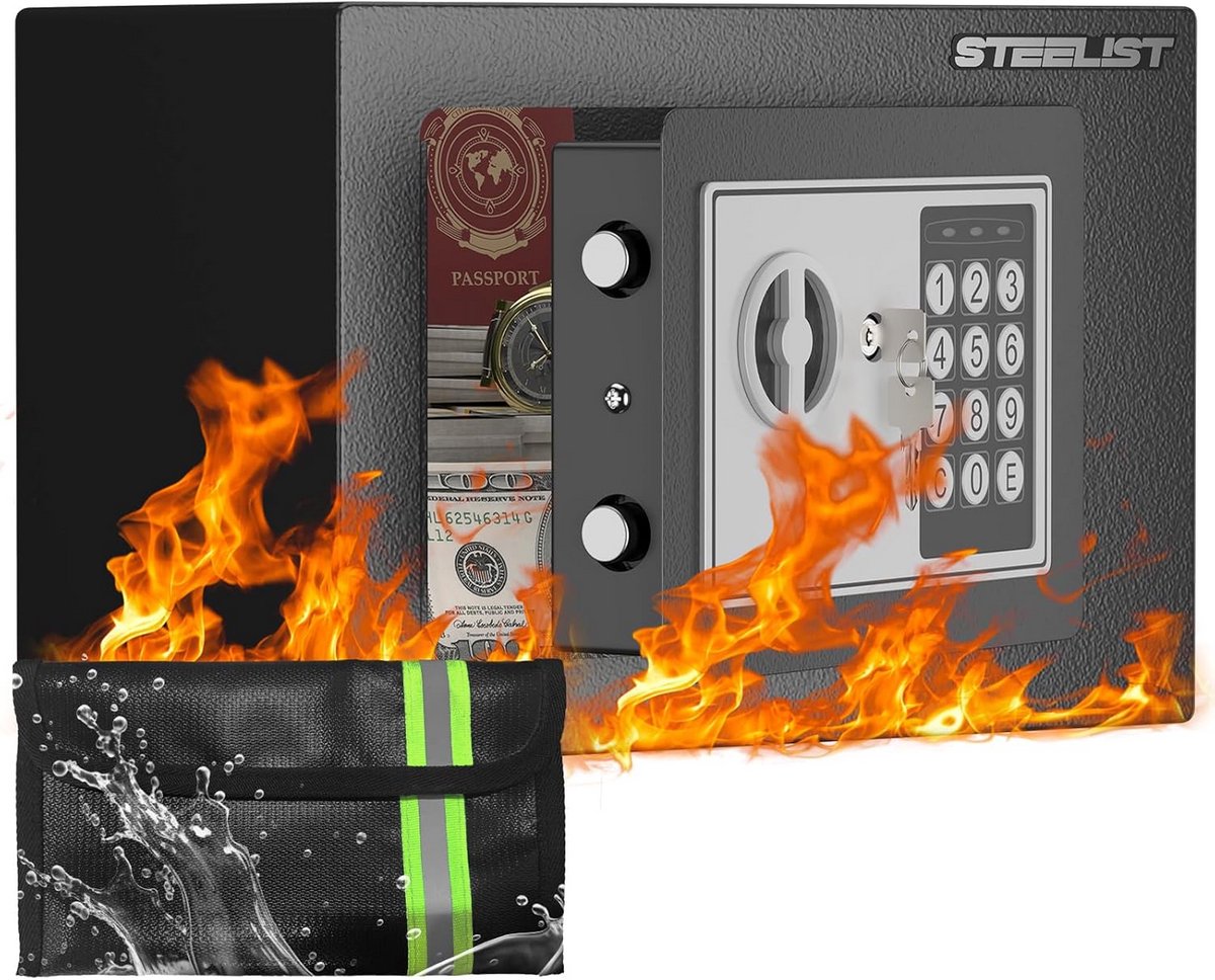 Kleine kluis met elektronisch cijferslot en sleutel voor veilig opbergen
