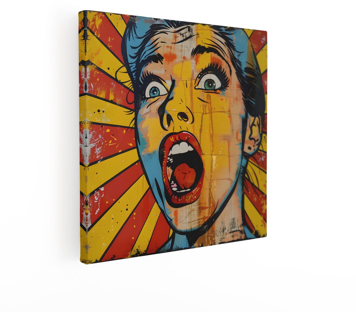 Artaza Canvas Schilderij Pop Art Vrouw - 90x90 cm - Wanddecoratie De Schreeuw - Muurdecoratie Vintage - Retro Schilderij Geel