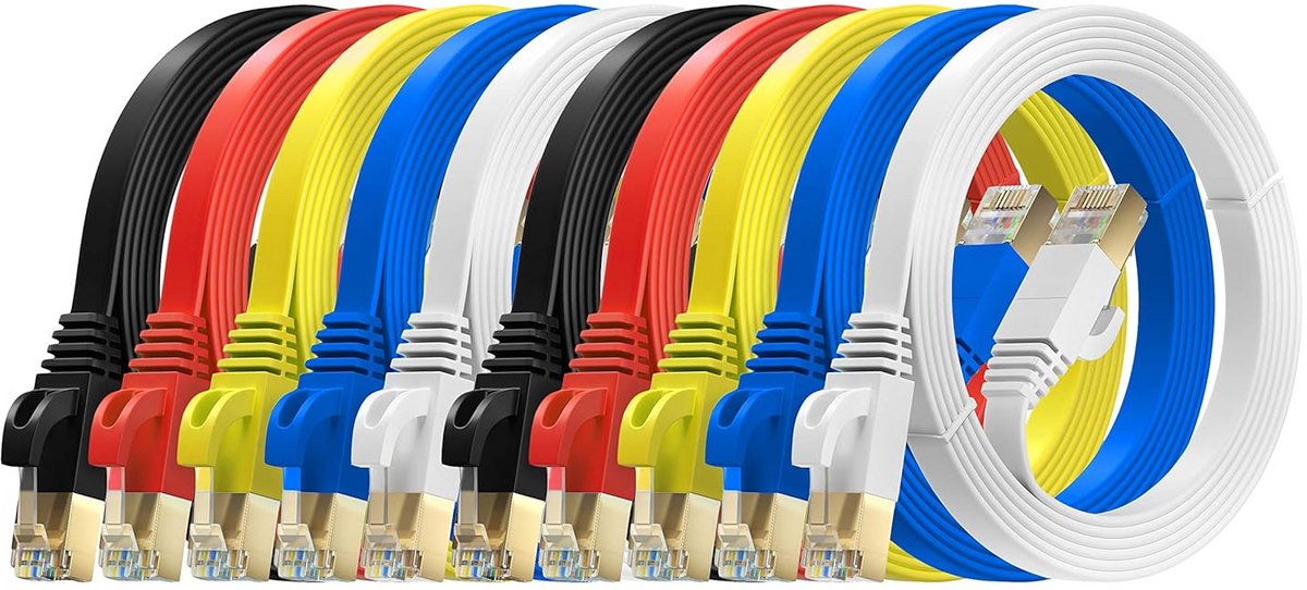 Image of 10 Pack Platte CAT7 Netwerkkabel 3 Meter Ethernetkabel RJ45 - Diverse Kleuren