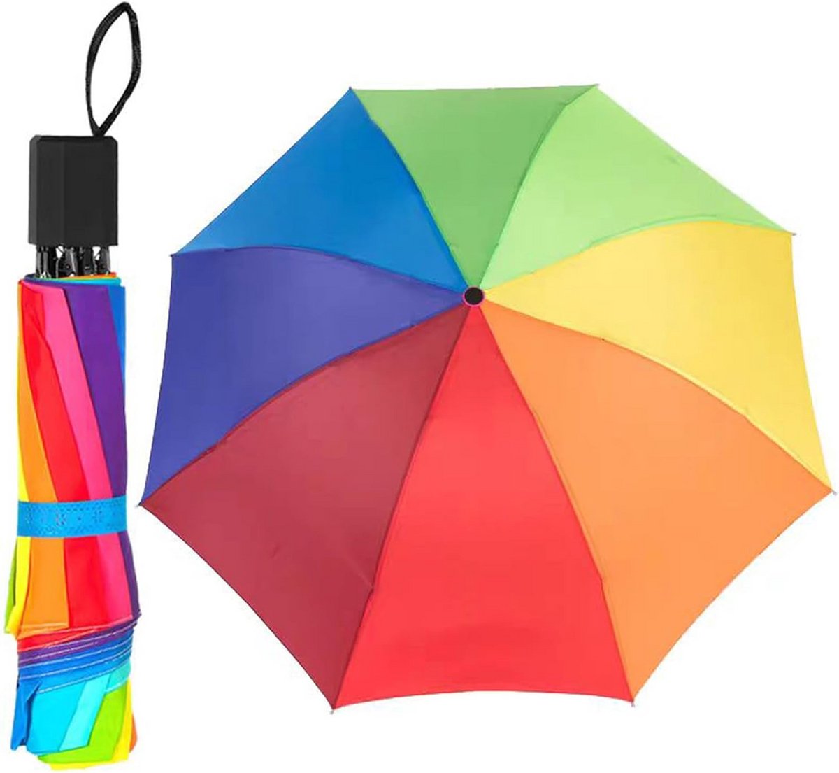 Compacte Regenboogparaplu - Winddicht en Lichtgewicht