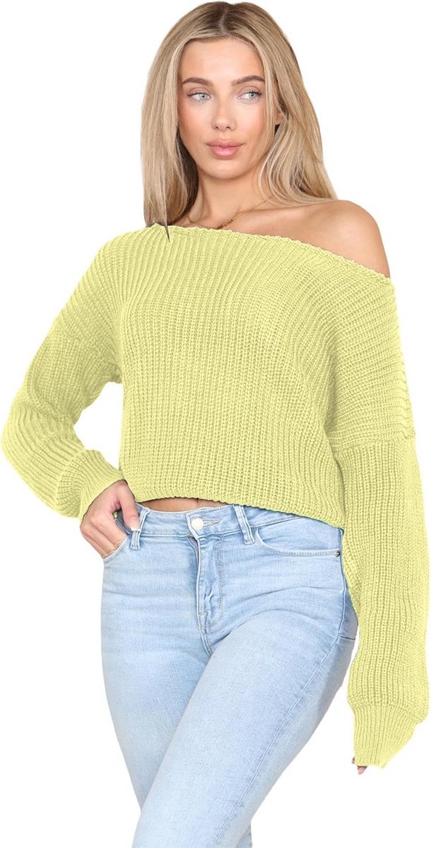 Dames Gebreide Trui Losse Pasvorm Slash Neck Cropped